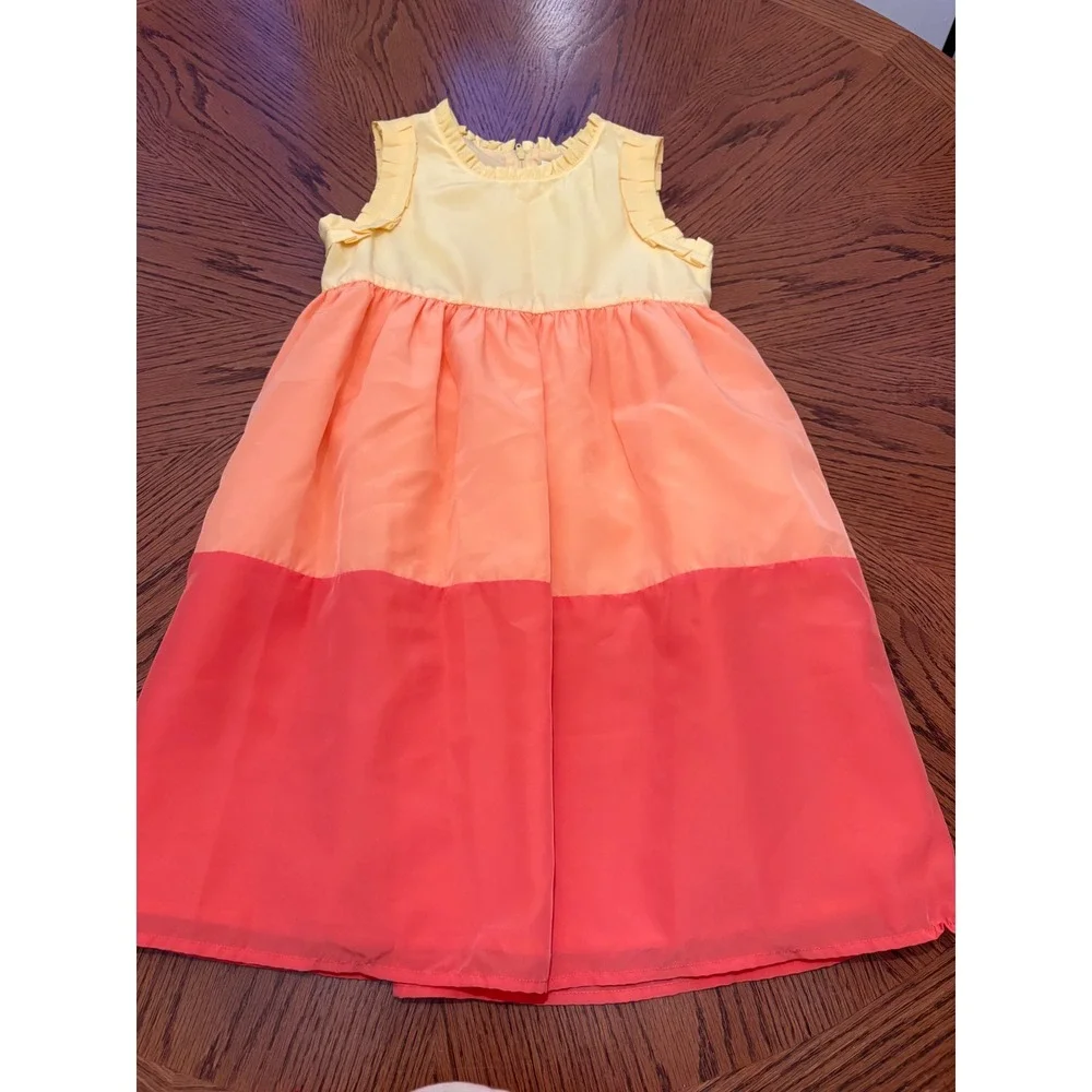 Gymboree Girls Yellow Orange Colorblock Ruffle Sleeveless Dress Size 8 Summer